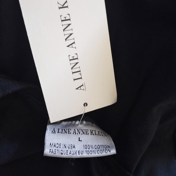 Vintage NWT 1980s ANNE KLEIN Logo Black Tee L - Picture 3 of 4